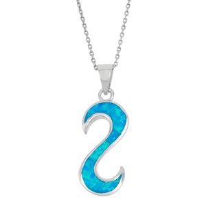 (SPECIAL ORD) Sterling Silver S Shaped Blue Inlay Opal Pendant  - K-7121
