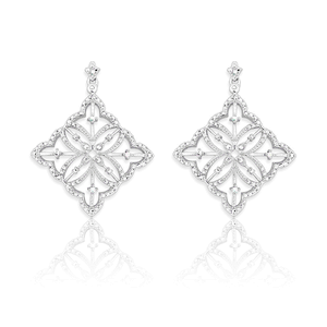 (SPECIAL ORD)Sterling Silver Square Diamond Earrings  - D-4901