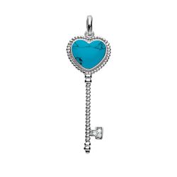 (SPECIAL ORD) Sterling Silver Turquoise Heart-Top Twisted Key w CZ Pendant  - K-4724