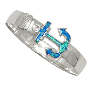 Ss 10mm Anchor W/opal Created Inlay & Ss Wraps 7.5 Inch - S10OPANC75