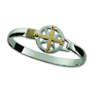 SS/14k Gold 6mm All Silver Compass Hook Bracelet 8.0  - C6COMP80