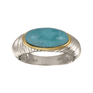 SS/14k Gold Larimar Oval Cable Rings 6  - LRCBLC260