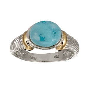 SS/14k Gold Larimar Round Cable Rings 6  - LRCBLC160