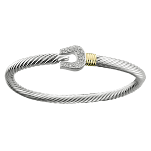 Sterling Silver 14ky Gold Wrap 5mm Friendship Cable Bracelet W/0.10 Ct Tw Dia 6.5 Inch - CBLC5FRSHD65