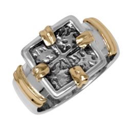 SS/ 14ky Spain Square Coin Two Tone Rings 7  - TCRTTSQ70