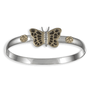 Ss 4mm Butterfly Black Bracelet W/14ky Wings And Wrap 7.0 Inch - TT4BFB70