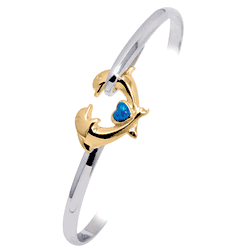 Ss 4mm Dolphin Heart Bracelet W/imi Opal & 14ky Head 7.0 Inch - C42COPDOLHRT70