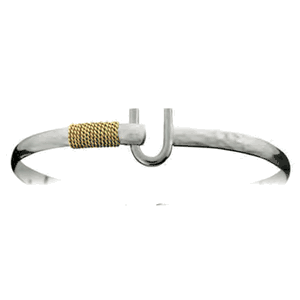 Ss 4mm Hook Hammered Bracelet W/14ky Double Wrap 8.0 Inch - C42CWHAM80