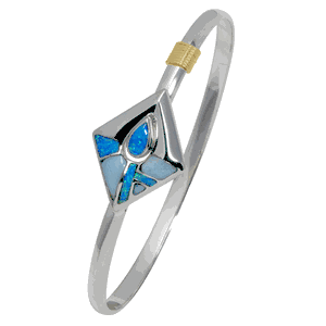 Ss 4mm Inlay Diamonds Shape Bracelet W/imi Opal Center & 14ky Wraps 7.0 Inch - C4INDIAOP70