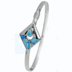 Ss 4mm Inlay Diamonds Shape Bracelet W/larimar Center & Ss Wraps 7.0 Inch - S4INDIAL70