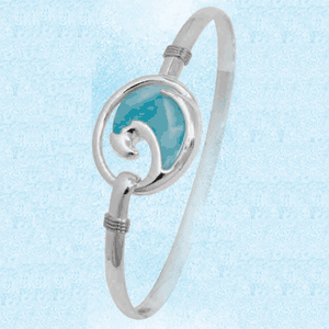 Ss 4mm Wave W/larimar Stones Bracelet & Ss Wraps 7.5 Inch - S4WVL75