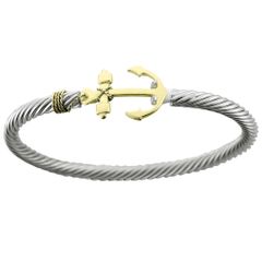 Sterling Silver 5mm Anchor Cable Bracelet W/14ky Anchor Wraps