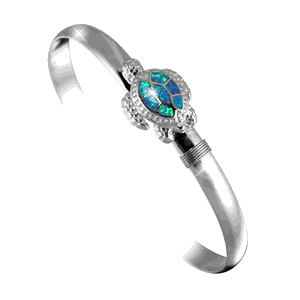 Ss 6mm Turtle Bracelet W/ Imi Opal Inlay & Ss Wraps 6.5 Inch - S6OPTUR65