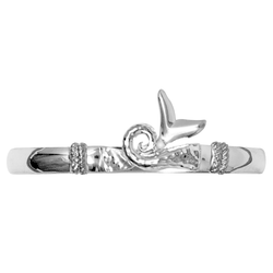 Ss 6mm Whale Tail Wave Bracelet W/hammered Bar & Ss Wraps 7.0 Inch - S6WTWH170
