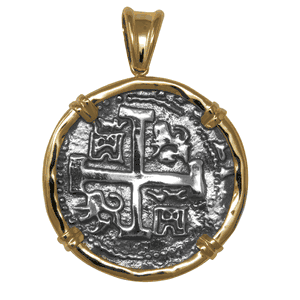 Ss Atocha Replica Coin Pendant W/14ky Frame, Prongs And Bail 34mm - TC2CPATOCT10