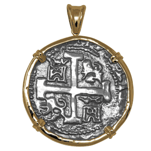 Ss Atocha Replica Coin Pendant W/14ky Frame, Prongs & Bail 40mm - TC2CPATOCT12