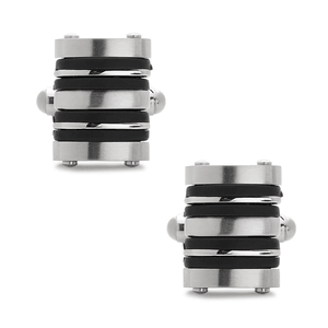 Stainless Steel Black Rubber Striped Cuff Links  - SC-2000