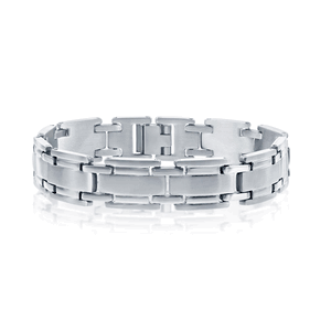 Stainless Steel Matte and Polished Linked Bracelet - 8.5 Inch - ST-1581