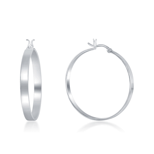 Steling Silver 4x30mm Flat Hoop Earrings - Rhodium Plated  - FE-4030