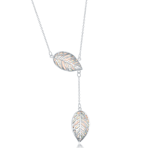 Stelring Silver White Inlay Opal Leaf with Hanging Leaf Lariat Neckalce - 18 Inch - M-5806