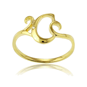 Sterling Silver 1 Micron Gold-plating Single CZ C Ring - Size 7 - W-9477-7