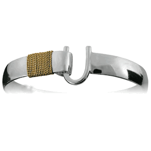 Sterling Silver 10mm Caribbean Hook Bracelet W/14ky Gold Wrap 7.0 Inch - C1070