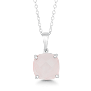 Sterling Silver 10mm Square Rose Quartz Prong Set Pendant  - K-6605-RQ