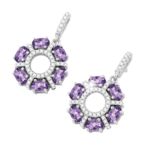 Sterling Silver 2.52 ct Oval Amethyst with .83 ct White Topaz Earring  - BLD-5381