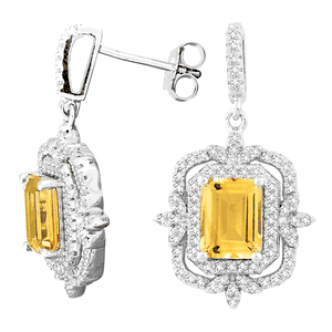 Sterling Silver 2.98 ct Octagon Citrine with 1.638 ct White Topaz Earring  - BLD-5372