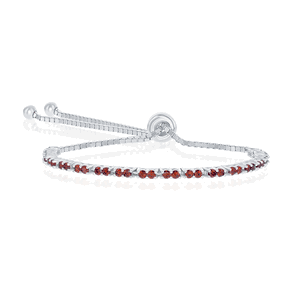 Sterling Silver 2MM Garnet CZ January Birthstone Tennis Adjustable Bolo Bracelet  - T-7448