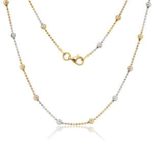 Sterling Silver 3.2mm D-C Moon Bead chain; wBeads - Tri Color - 20 Inch - Q-5467-20