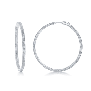 Sterling Silver 3x50mm Inside-Outside Micro Pave CZ Hoop Earrings  - D-7100
