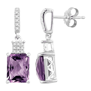 Sterling Silver 4.291 ct  Rectangular Amethyst with .27 ct White Topaz Earring  - BLD-5368