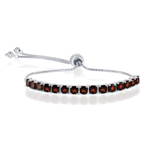 Sterling Silver 4MM Garnet Adjustable Tennis Bolo Bracelet  - T-7485