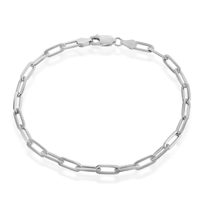 Sterling Silver 4mm Paper Clip Bracelet - Rhodium Plated - 7 Inch - Q-5672-7