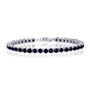 Sterling Silver 4mm Round 13.07cttw Sapphire Gemstone Tennis Bracelet - 7 Inch - T-7685