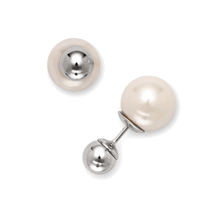 Sterling Silver 6mm Silver Bead with 10mm Simulated White Pearl Earrings  - D-5519