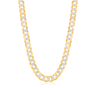 Sterling Silver 7.3mm Flat Pave Cuban Chain - Gold Plated - 18 Inch - Q-5575-18