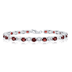 Sterling Silver 7.85cttw Garnet Gem&comma; 5x4mm Oval Linked Bracelet  - T-7588