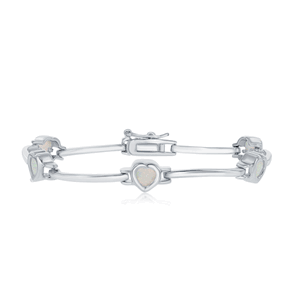 Sterling Silver 7 Bar & Heart White Opal Bracelet - 7 Inch - T-4314