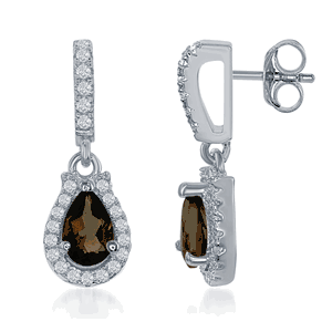 Sterling Silver .76 ct Pear Smoky Quartz with .398 ct White Topaz Earring  - BLD-5378
