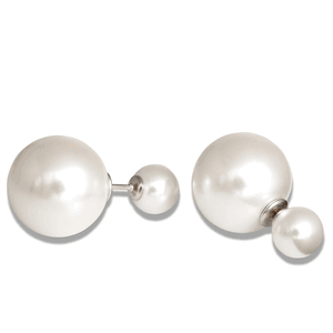 Sterling Silver 8mm & 16mm Simulated White Pearl Earrings  - D-5438