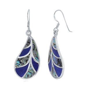 Sterling Silver Abalone and Lapis Leaf Earrings  - D-6937