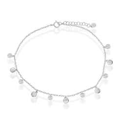 Sterling Silver Alternating Cubic Zirconia & Shiny Disc Anklet - 9 Inch - R-9197
