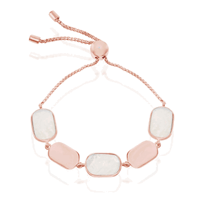 Sterling Silver Alternating Polished and Mother of Pearl Adjustable Bolo Bracelet - Rose Gold Plated  - SMT-7763