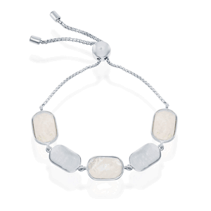 Sterling Silver Alternating Polished and Mother of Pearl Adjustable Bolo Bracelet  - SMT-7762