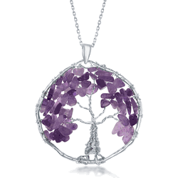 Sterling Silver Amethyst Beads Tree of Life Pendant  - K-7903