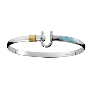 Larimar Inlay Hook Bracelet - Sterling Silver & 14K Gold 4mm 6.5 Inch