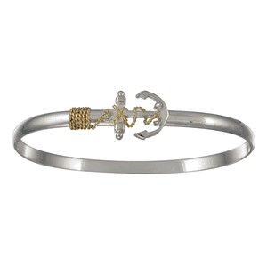 Anchor Hook Bracelet - SS & 14K Gold 4mm 7.5 Inch - TT4ANC75