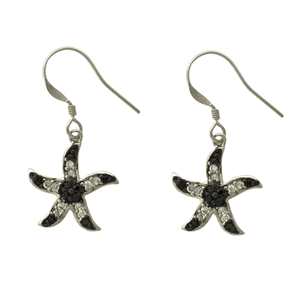 Sterling Silver and Black Plating with Black and Clear CZ Star Earrings  - D-3141